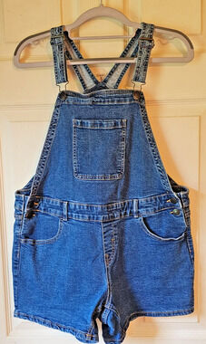 Thereabouts Juniors Plus 16.5P Denim Shortalls Blue Jean Bib Overalls Shorts